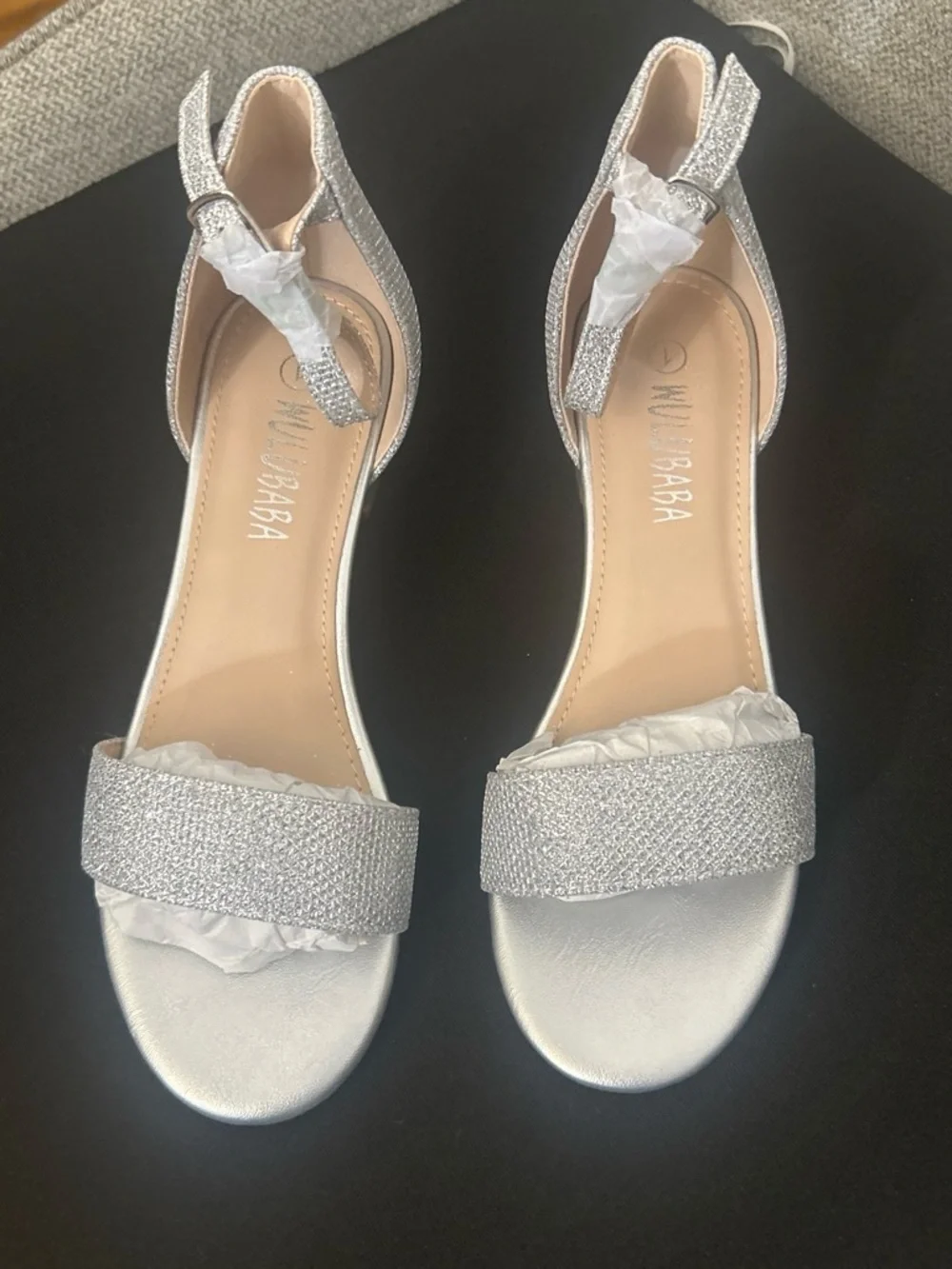 Girls' Silver Glitter Ankle-Strap Sandals